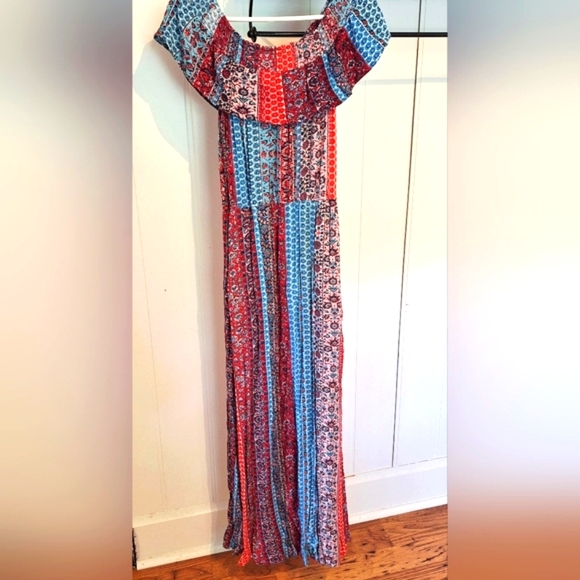 Xhilaration Dresses & Skirts - Xhilaration Red & Blue Patchwork Maxi Dress Size Small Very Good Condition